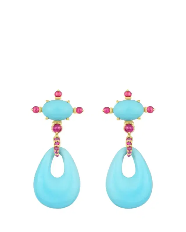 Paul Morelli 18K Yellow Gold Turquoise and Ruby Drop Earrings