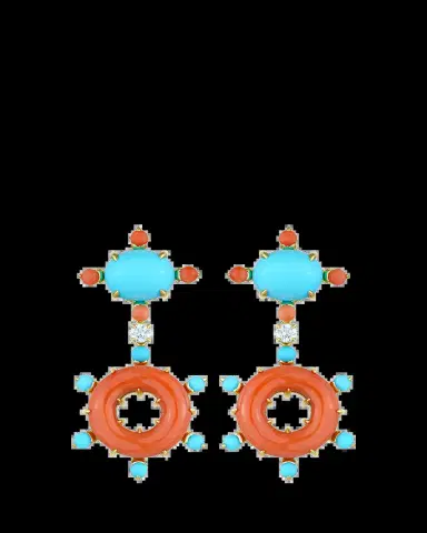 Paul Morelli 18K Yellow Gold Diamond, Turquoise and Coral Earrings | Thumbnail 2