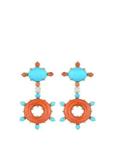 Paul Morelli 18K Yellow Gold Diamond, Turquoise and Coral Earrings | Thumbnail 1