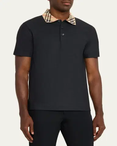 Burberry Men's Evan Check-Collar Pique Polo Shirt | Thumbnail 4
