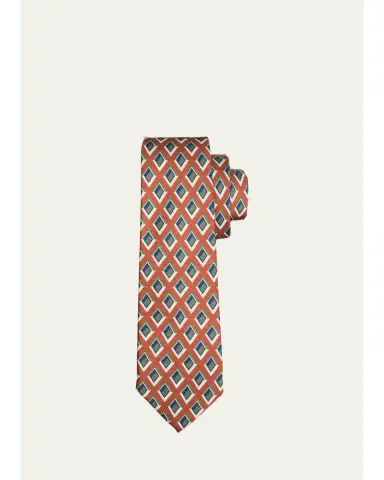 Kiton Men's Diamond-Pattern Silk Sevenfold Tie | Thumbnail 1