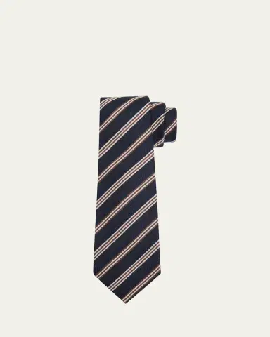 Kiton Men's Stripe Silk Sevenfold Tie | Thumbnail 4