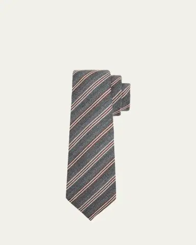 Kiton Men's Multi-Stripe Silk Sevenfold Tie | Thumbnail 2