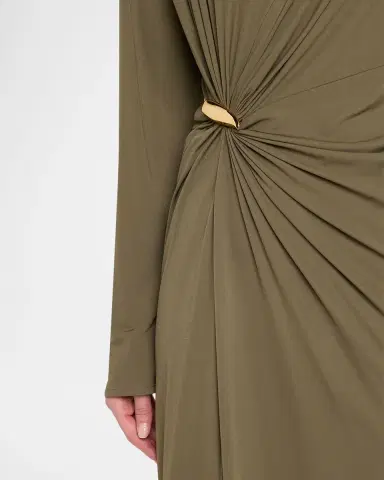 Bottega Veneta Long-Sleeve Draped Matte Crepe Maxi Dress | Thumbnail 5