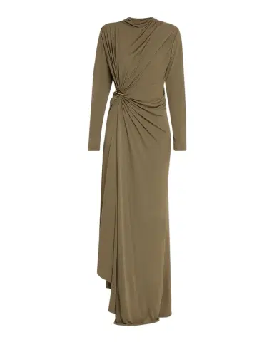 Bottega Veneta Long-Sleeve Draped Matte Crepe Maxi Dress | Thumbnail 1