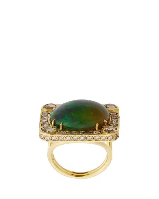 Ileana Makri Celestial Sun Ring with Champagne Diamonds and Opal