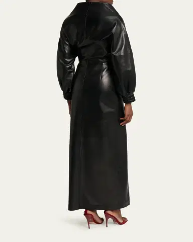 Balenciaga Sculpted Leather Long-Sleeve Maxi Wrap Dress | Thumbnail 3 Balenciaga Sculpted Leather Long-Sleeve Maxi Wrap Dress | Thumbnail 3