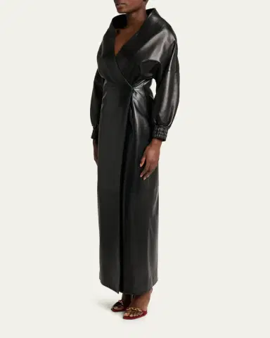 Balenciaga Sculpted Leather Long-Sleeve Maxi Wrap Dress | Thumbnail 4 Balenciaga Sculpted Leather Long-Sleeve Maxi Wrap Dress | Thumbnail 4