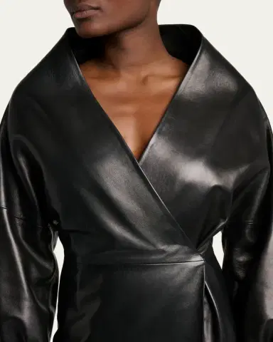 Balenciaga Sculpted Leather Long-Sleeve Maxi Wrap Dress | Thumbnail 5 Balenciaga Sculpted Leather Long-Sleeve Maxi Wrap Dress | Thumbnail 5