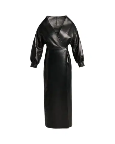 Balenciaga Sculpted Leather Long-Sleeve Maxi Wrap Dress | Thumbnail 1 Balenciaga Sculpted Leather Long-Sleeve Maxi Wrap Dress | Thumbnail 1