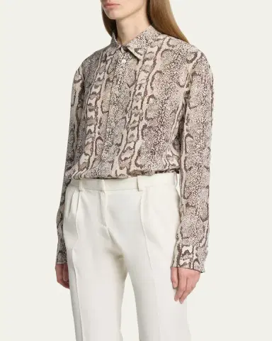 Balenciaga Python-Print Silk Crepe Button-Down Shirt | Thumbnail 4