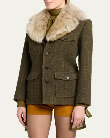 Saint Laurent Jacket with Removable Shearling Collar | Thumbnail 4 Saint Laurent Jacket with Removable Shearling Collar | Thumbnail 4