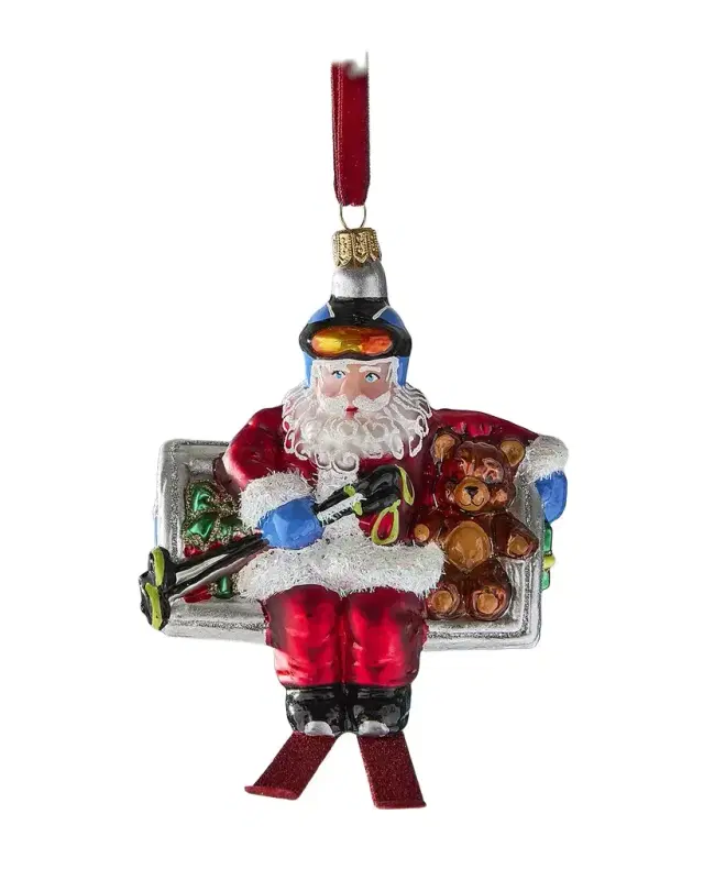 Neiman Marcus Skiing Santa on a Chairlift Christmas Ornament