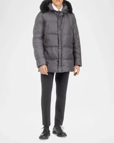 Gorski Men's Apres-Ski Jacket With Detachable Toscana Lamb Shearling Hood Trim | Thumbnail 2