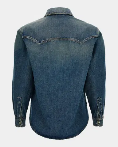 Versace Men's Denim Snap-Front Western Shirt | Thumbnail 2