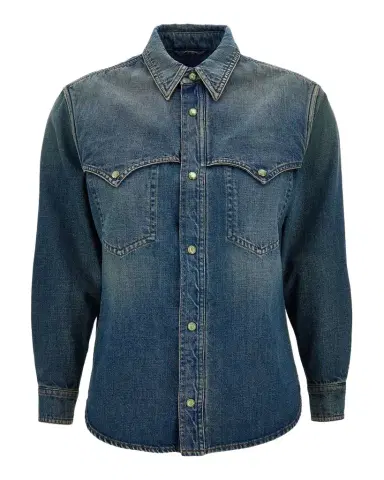 Versace Men's Denim Snap-Front Western Shirt | Thumbnail 1