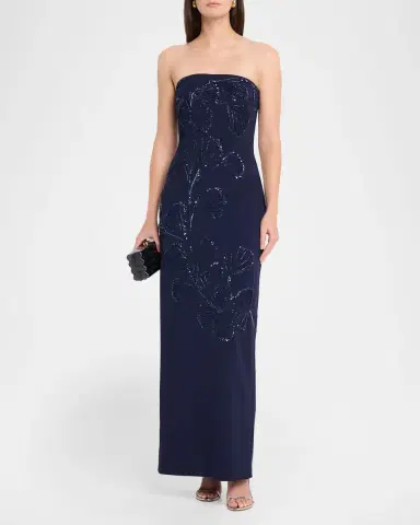 Aidan Mattox Strapless Embroidered Crepe Column Dress | Thumbnail 2