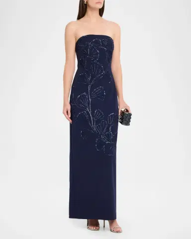 Aidan Mattox Strapless Embroidered Crepe Column Dress | Thumbnail 4