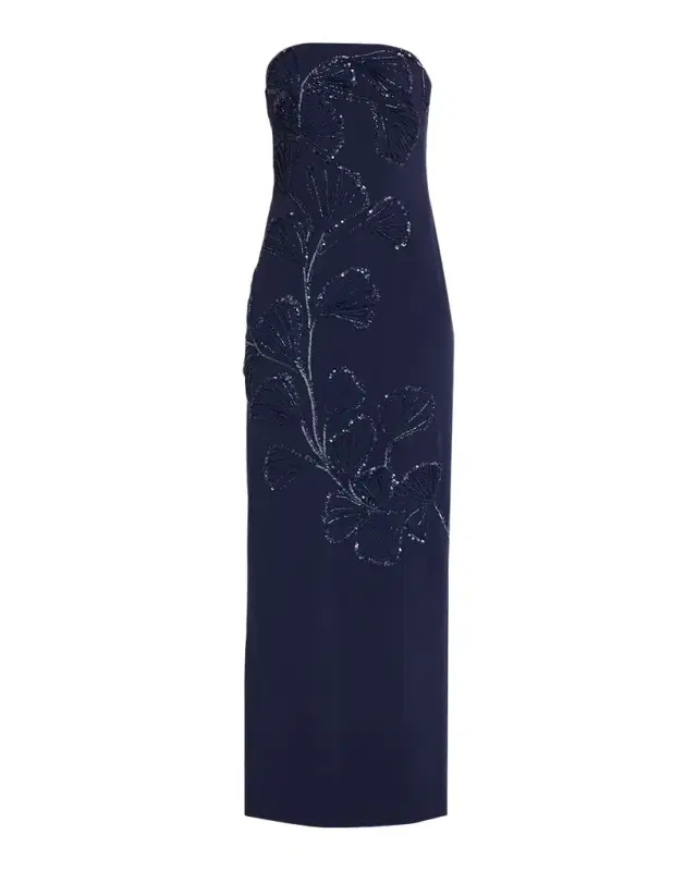 Aidan Mattox Strapless Embroidered Crepe Column Dress