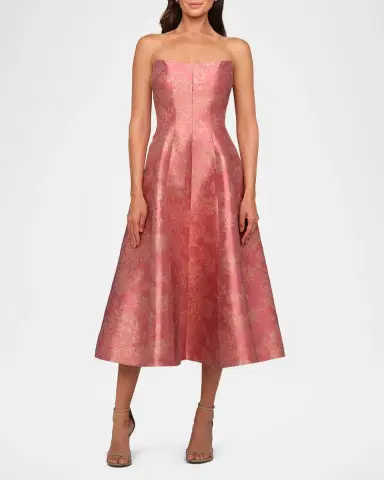 Kay Unger New York Quincy Tea-Length Strapless Metallic Jacquard Dress | Thumbnail 2 Kay Unger New York Quincy Tea-Length Strapless Metallic Jacquard Dress | Thumbnail 2