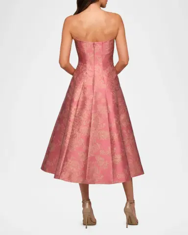Kay Unger New York Quincy Tea-Length Strapless Metallic Jacquard Dress | Thumbnail 3 Kay Unger New York Quincy Tea-Length Strapless Metallic Jacquard Dress | Thumbnail 3