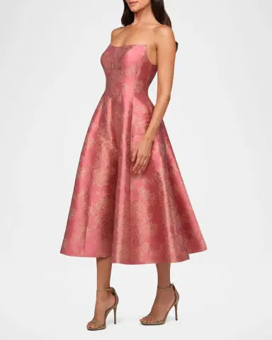 Kay Unger New York Quincy Tea-Length Strapless Metallic Jacquard Dress | Thumbnail 4 Kay Unger New York Quincy Tea-Length Strapless Metallic Jacquard Dress | Thumbnail 4