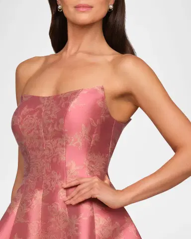 Kay Unger New York Quincy Tea-Length Strapless Metallic Jacquard Dress | Thumbnail 5 Kay Unger New York Quincy Tea-Length Strapless Metallic Jacquard Dress | Thumbnail 5