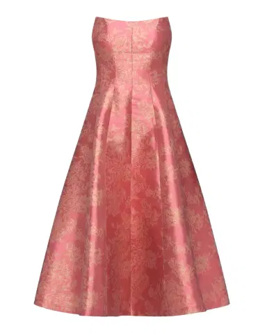 Kay Unger New York Quincy Tea-Length Strapless Metallic Jacquard Dress | Thumbnail 1 Kay Unger New York Quincy Tea-Length Strapless Metallic Jacquard Dress | Thumbnail 1
