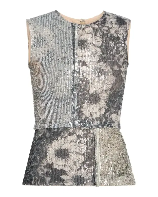 Maison Margiela Sequin Floral Sleeveless Top