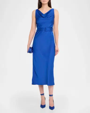 Lapointe Satin Sleeveless Belted Dress | Thumbnail 2