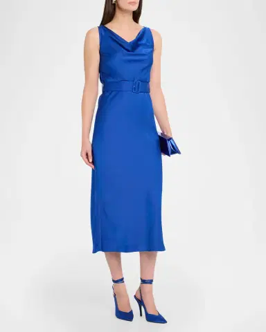 Lapointe Satin Sleeveless Belted Dress | Thumbnail 4