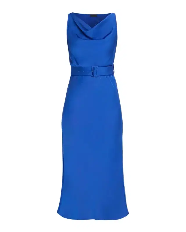 Satin Sleeveless Belted Dress