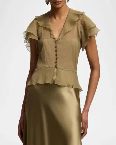 Ralph Lauren Collection Crinkle Silk Chiffon Blouse | Thumbnail 4