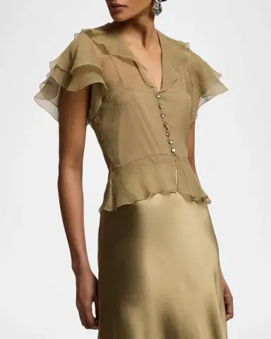 Ralph Lauren Collection Crinkle Silk Chiffon Blouse | Thumbnail 6