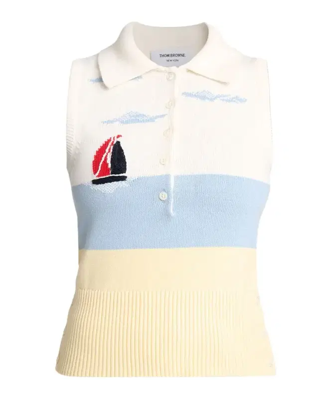 Thom Browne Embroidered Nantucket Intarsia Sleeveless Polo Sweater