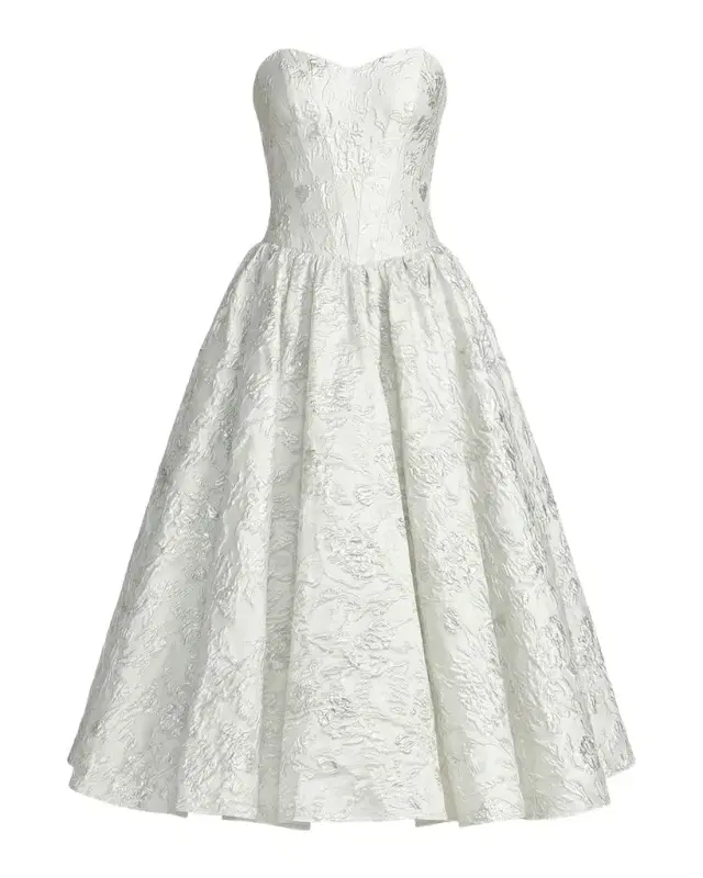 Mac Duggal Floral Brocade Strapless Midi Dress