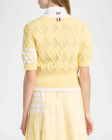 Thom Browne Argyle Pointelle-Knit Cotton Cardigan | Thumbnail 3