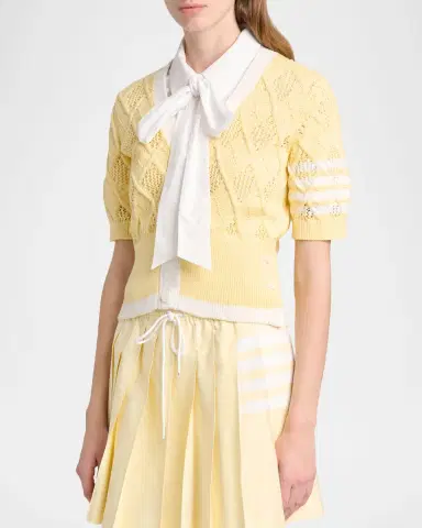Thom Browne Argyle Pointelle-Knit Cotton Cardigan | Thumbnail 4