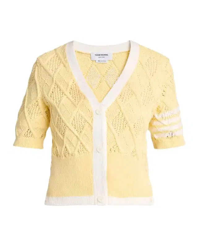 Thom Browne Argyle Pointelle-Knit Cotton Cardigan