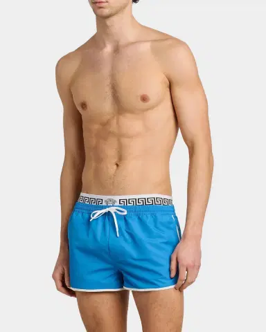 Versace Men's Golfo Greca Double-Waistband Swim Shorts | Thumbnail 4 Versace Men's Golfo Greca Double-Waistband Swim Shorts | Thumbnail 4