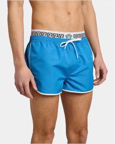 Versace Men's Golfo Greca Double-Waistband Swim Shorts | Thumbnail 5 Versace Men's Golfo Greca Double-Waistband Swim Shorts | Thumbnail 5