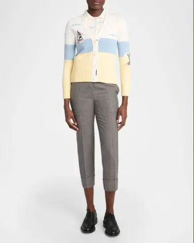 Thom Browne Colorblocked Embroidered Intarsia-Knit Cotton Cardigan | Thumbnail 2