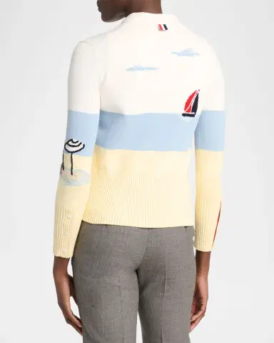 Thom Browne Colorblocked Embroidered Intarsia-Knit Cotton Cardigan | Thumbnail 3