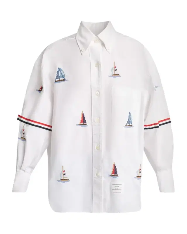 Thom Browne Sailboat-Embroidered Cotton Shirt
