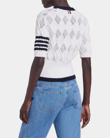 Thom Browne Argyle Pointelle-Knit Cotton Cardigan | Thumbnail 3 Thom Browne Argyle Pointelle-Knit Cotton Cardigan | Thumbnail 3