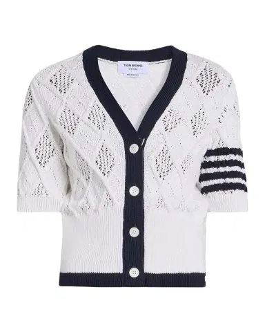 Thom Browne Argyle Pointelle-Knit Cotton Cardigan | Thumbnail 1 Thom Browne Argyle Pointelle-Knit Cotton Cardigan | Thumbnail 1