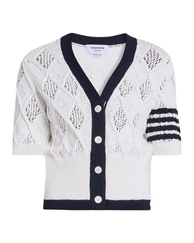 Thom Browne Argyle Pointelle-Knit Cotton Cardigan