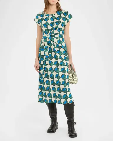 Weekend Max Mara Geo-Print Gathered Cap-Sleeve Midi Dress | Thumbnail 4 Weekend Max Mara Geo-Print Gathered Cap-Sleeve Midi Dress | Thumbnail 4