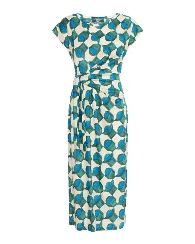 Weekend Max Mara Geo-Print Gathered Cap-Sleeve Midi Dress