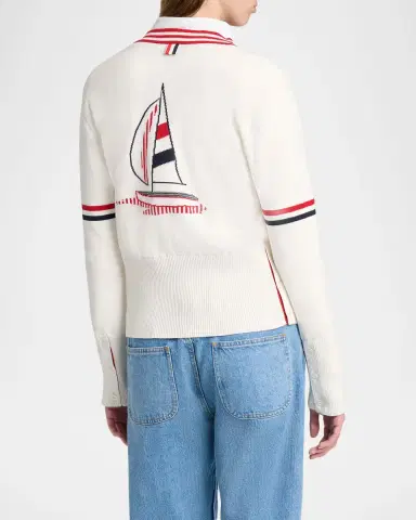 Thom Browne Sailboat Jacquard Cotton Cardigan | Thumbnail 3 Thom Browne Sailboat Jacquard Cotton Cardigan | Thumbnail 3